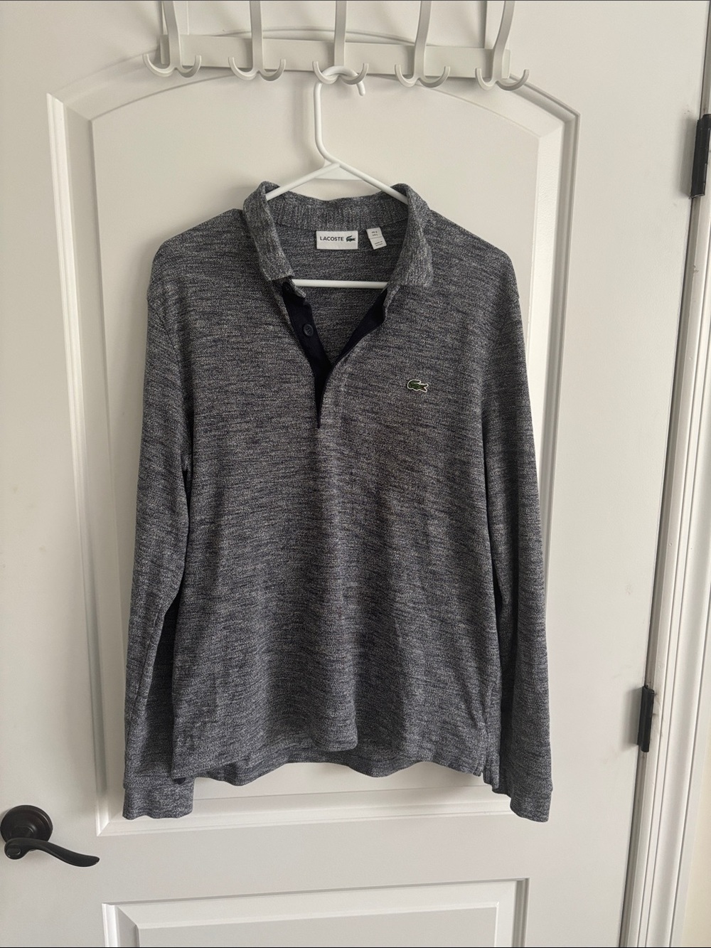 Lacoste Men's Large Long Sleeve Polo Shirt Charcoal Heather Crocodile Logo